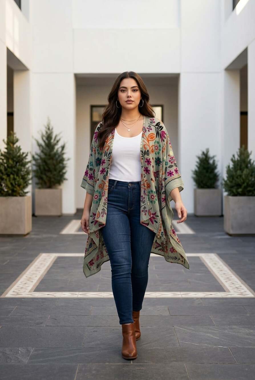 EASEL Princeton Kimono Scarf Print Floral Boho Duster Oversized Flowy Romantic L
